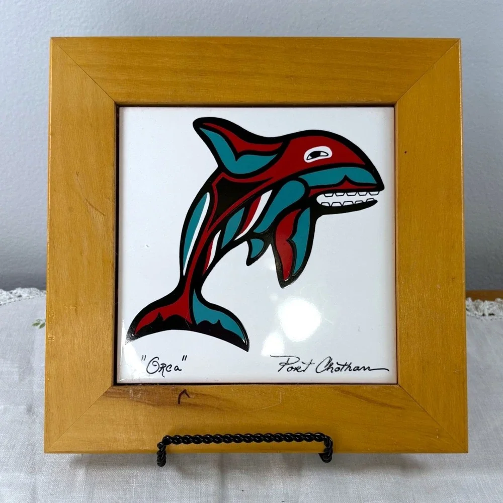 Port Chothan Orca Northwest Coast Style Framed Ceramic Art Tile